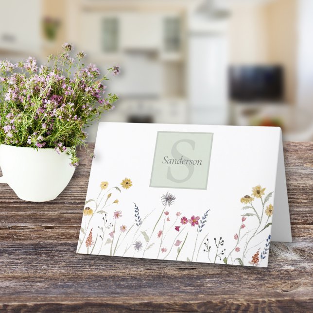 Mit Monogramm Wildblume Dankeskarte (Von Creator hochgeladen)