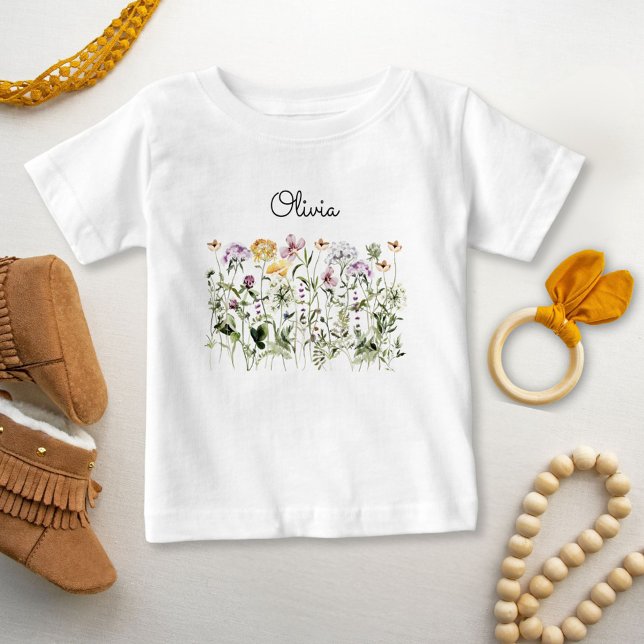 Mit Monogramm Wildblume Garten Baby T-shirt (Close up)