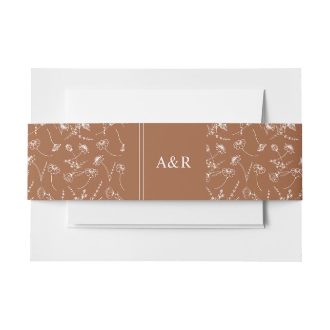 mit Monogramm Wildblume Sketch Burnt Orange Weddin Einladungsbanderole (Vorderseite Beispiel)