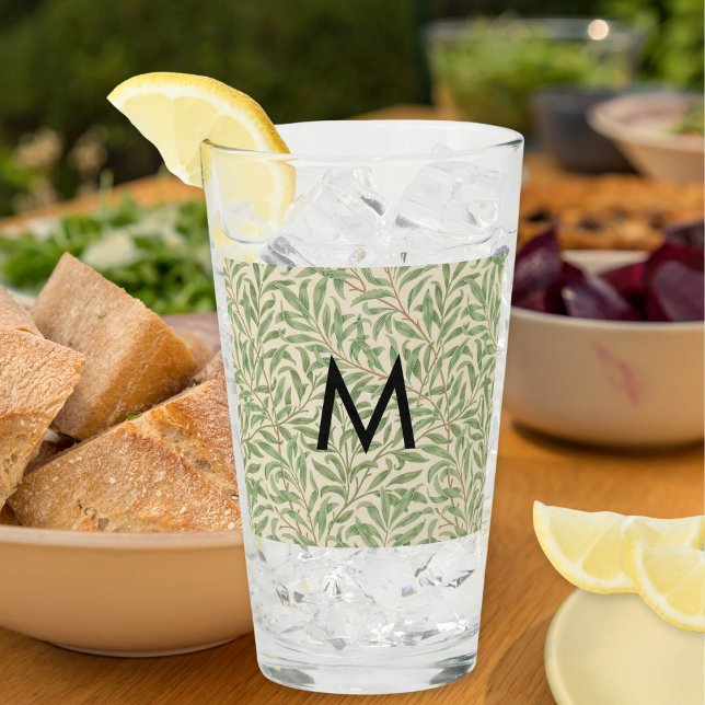 Mit Monogramm William Morris Willow Bough Gemuster Glas (An elegant monogrammed glass tumbler, with William Morris 'Willow Bough' pattern)