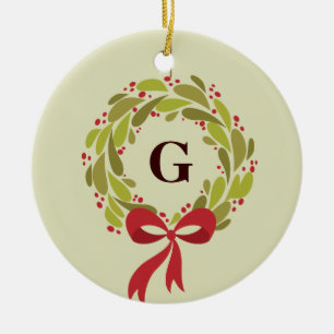 Mit Monogramm Wreath - unser erstes Weihnachten Keramikornament