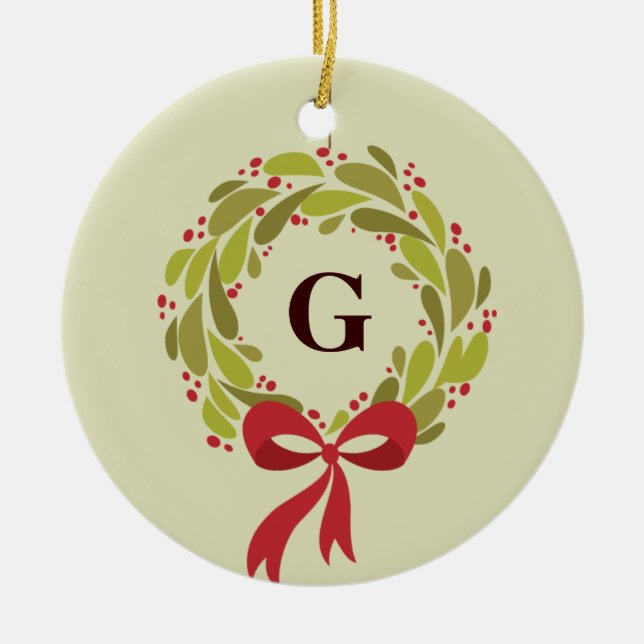 Mit Monogramm Wreath - unser erstes Weihnachten Keramikornament (Vorne)