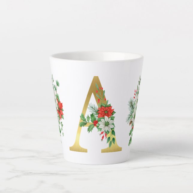 Mit Monogramm Xmas Latte Tasse - Eleganter Goldbri (Vorderseite)