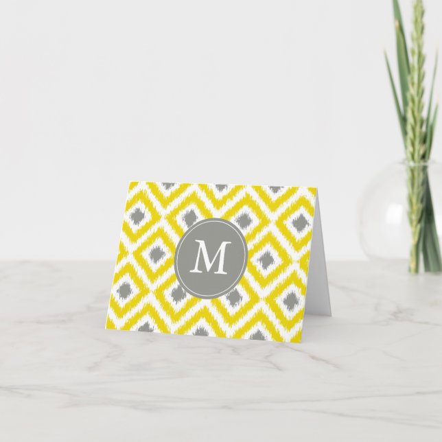 Mit Monogramm Yellow Grau Diamonds Ikat-Muster (Vorderseite)