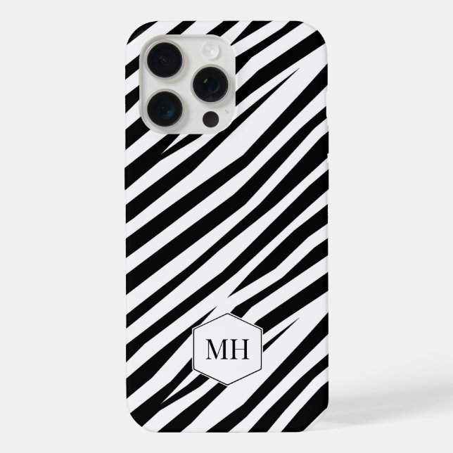 Mit Monogramm Zebra-Schwarz-Weiß-Muster iPhone Hülle (Rückseite)