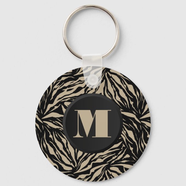 Mit Monogramm Zebra-Tierausdruck Schlüsselanhänger (Vorderseite)