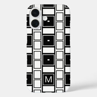 Mit Monogramm, zeitgenössische Schwarz-Weiß-Plätze iPhone 16 Hülle