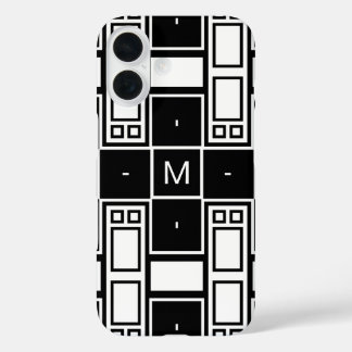 Mit Monogramm zeitgenössisches Schwarzweißmuster iPhone 16 Hülle