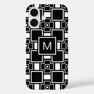 Mit Monogramm zeitgenössisches Schwarzweißmuster iPhone 16 Hülle