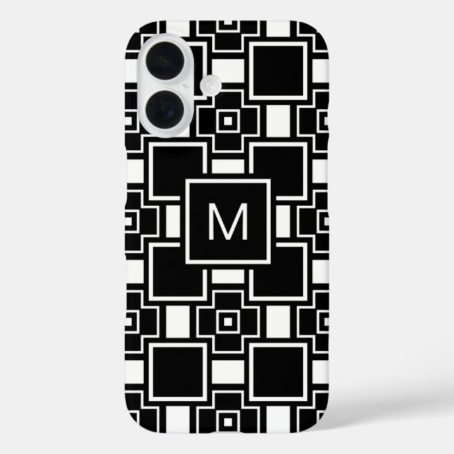 Mit Monogramm zeitgenössisches Schwarzweißmuster Case-Mate iPhone Hülle (Rückseite)