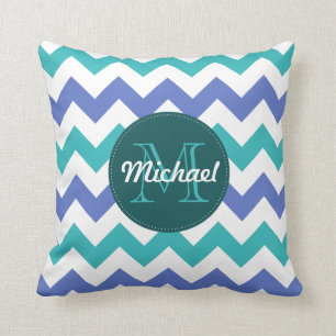 Mit Monogramm Zickzack aquamarine violette Kissen