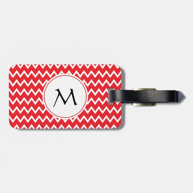 Mit Monogramm Zickzack Muster in Rot und Weiß Gepäckanhänger (Rückseite horizontal)