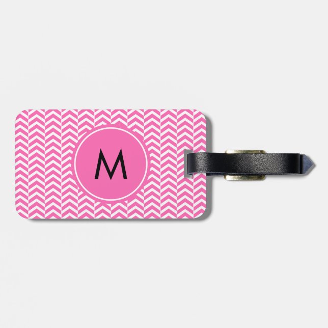 Mit Monogramm Zickzack rosa und weißes Muster Gepäckanhänger (Rückseite horizontal)