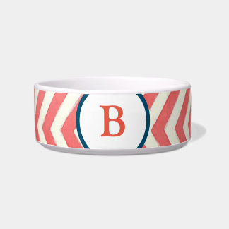 Mit Monogramm, Zickzack rot, blau weiß Napf