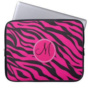 Mit Monogramm, zuerst rosa schwarzes Zebra Laptopschutzhülle