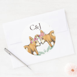 Mit Monogramm zwei Brides Corgi Hunde Hochzeit Runder Aufkleber