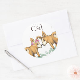 Mit Monogramm zwei Corgi-Hunde Hochzeit Runder Aufkleber