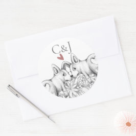 Mit Monogramm zwei Corgi-Hunde Hochzeit Runder Aufkleber