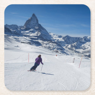 Mit Mt. Matterhorn in Zermatt Ski fahren, die Rechteckiger Pappuntersetzer