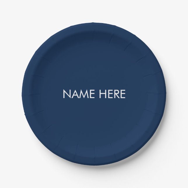 Mit Name, minimalistischer Marine blau anpassen Pappteller (Vorderseite)