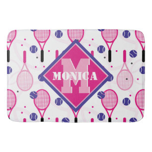 Mit Name und Initial, rosa und lila Tennisschläge Badematte