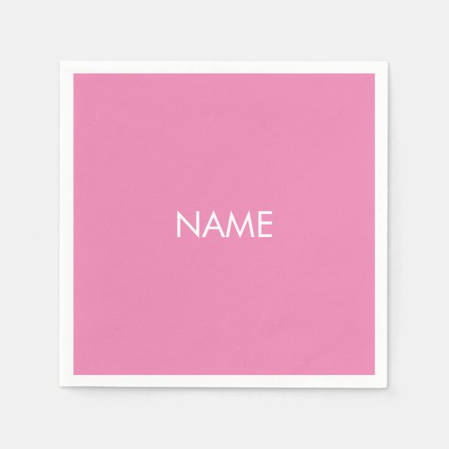 Mit Namen anpassen, minimalistisch rosa, weiß Serviette (Vorderseite)