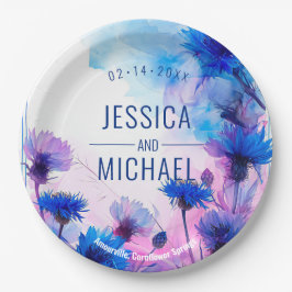 💍 mit Namen Cornblumen und Lavender Elegance Pappteller
