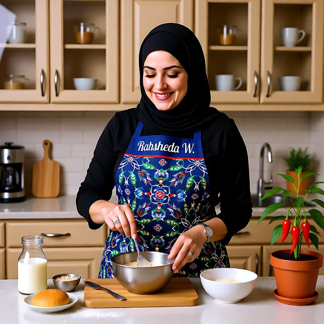 Mit Namen 💙 Schöne blaue Iznik türkische Fliesen Schürze (With name 💙 Beautiful Blue Iznik Turkish tiles Apron)