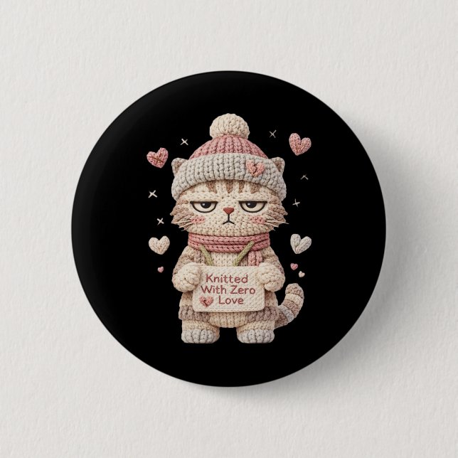 Mit Null Liebe gestrickt Lustiger Anti-Valentin In Button (Vorderseite)