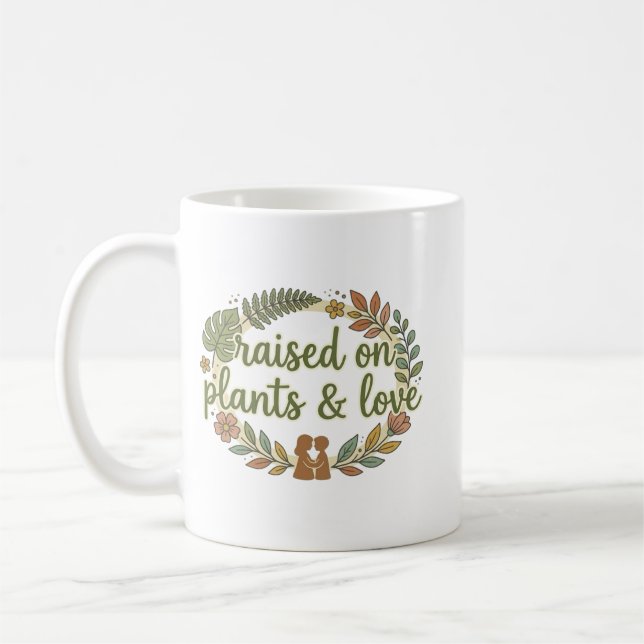 Mit Pflanzen und Liebe großgezogen Retro Kaffeetasse (Links)