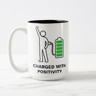 Mit Positivität aufgeladener Becher ☕🔋   Lustige  Zweifarbige Tasse