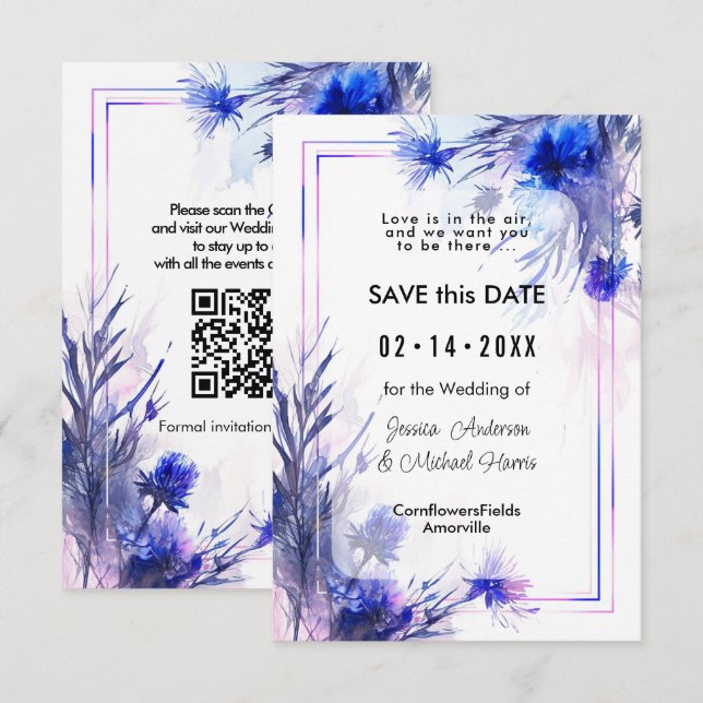 Mit QR-Code 💙 Cornflower Reverie Save The Date (Vorne/Hinten)