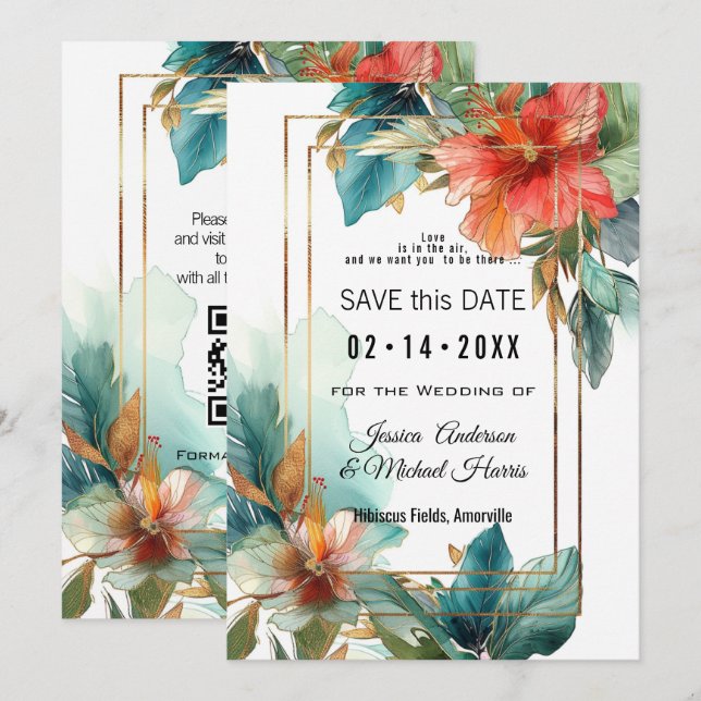Mit QR-Code Hibisken Serenade Paradies Save The Date (Vorne/Hinten)