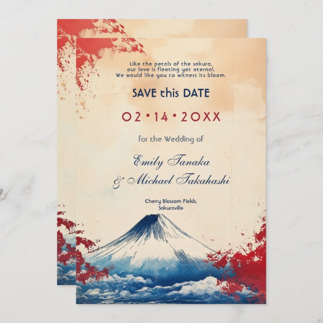 Mit QR-Code Japonesque Harmonie mit Fuji Save The Date (Vorne/Hinten)