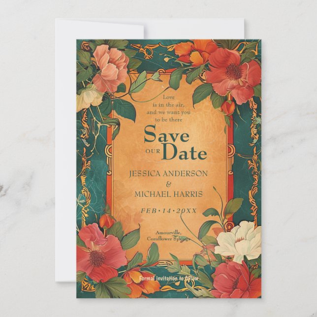 🌹 mit QR Rose Romantik: Jugendstil-Splendor Save The Date (Vorderseite)