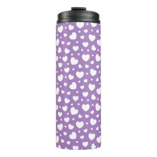 MIT RANDOM WEISSEN HERZEN LILA LAVENDER THERMOSBECHER
