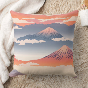 Mit Schnee bedeckte Berge Golden Sky Wasserfarbe Kissen