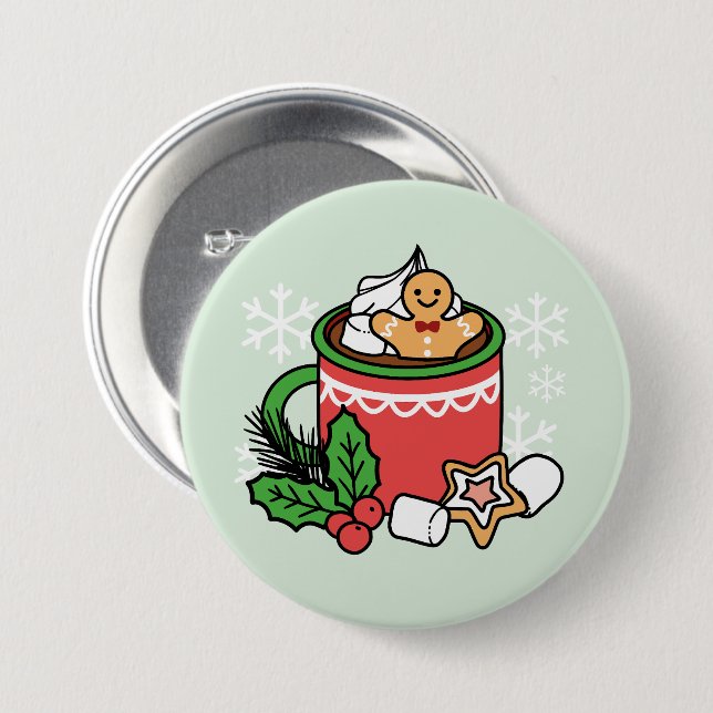 Mit Schneefall-Kakaoanrufen wärmen - Winter Drink Button (Vorne & Hinten)