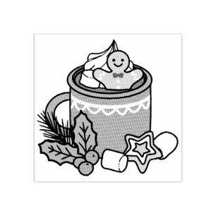 Mit Schneefall-Kakaoanrufen wärmen - Winter Drink Gummistempel