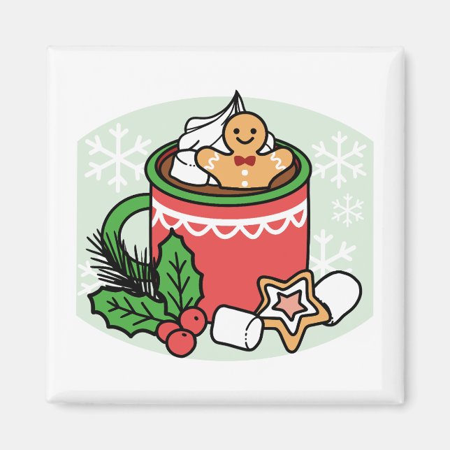 Mit Schneefall-Kakaoanrufen wärmen - Winter Drink Magnet (Vorne)