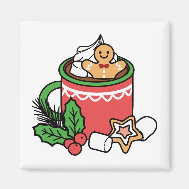 Mit Schneefall-Kakaoanrufen wärmen - Winter Drink Magnet (Vorne)