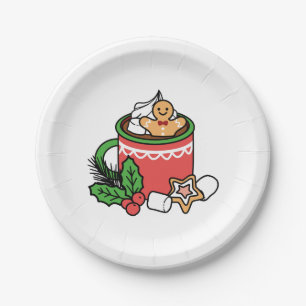 Mit Schneefall-Kakaoanrufen wärmen - Winter Drink Pappteller