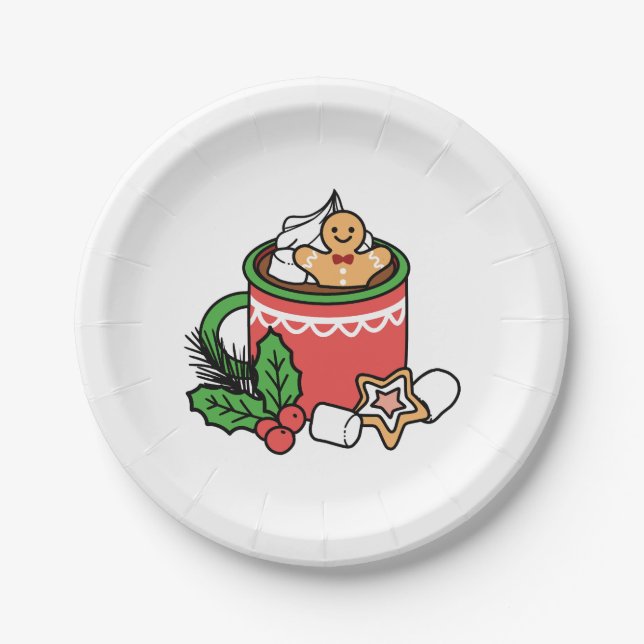 Mit Schneefall-Kakaoanrufen wärmen - Winter Drink Pappteller (Vorderseite)