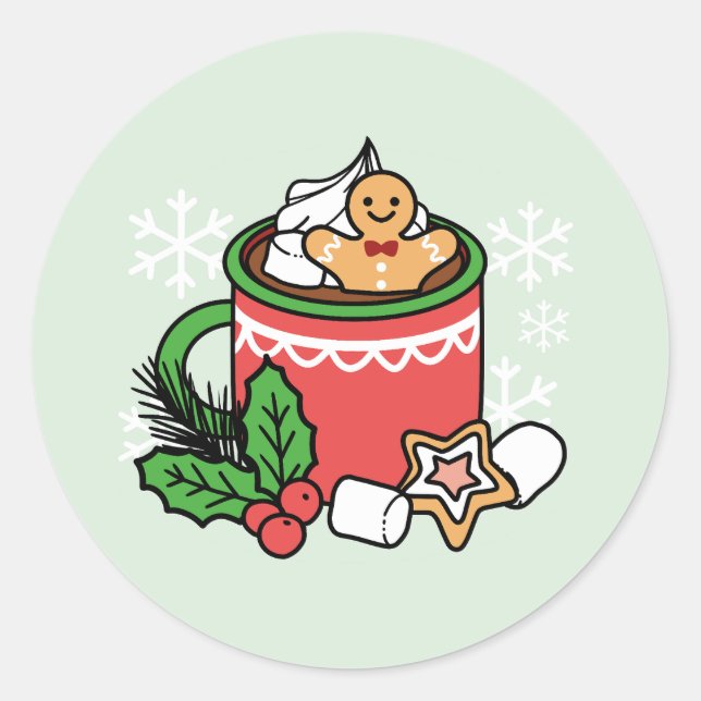 Mit Schneefall-Kakaoanrufen wärmen - Winter Drink Runder Aufkleber (Vorderseite)