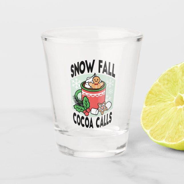 Mit Schneefall-Kakaoanrufen wärmen - Winter Drink Schnapsglas (Vorderseite)