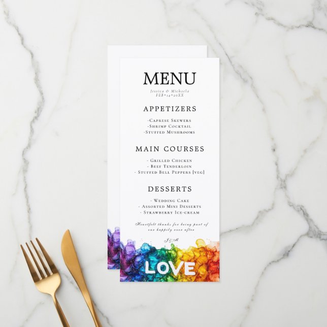 🌈 + mit schönem Text LGBTQ in Liebe gestrichen Menükarte (Vorderseite/Rückseite Beispiel)