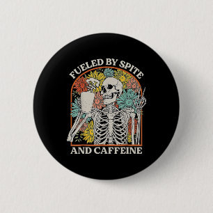 Mit Spit- und Koffein-Skelett-Halloween-Co Button