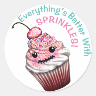 "Mit Sprinklen ist alles besser" Niedliche Aufkleb Runder Aufkleber