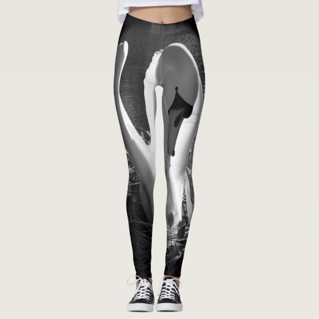 Mit stilisiertem Schwanschwarzweiss-bild Leggings (Vorderseite)