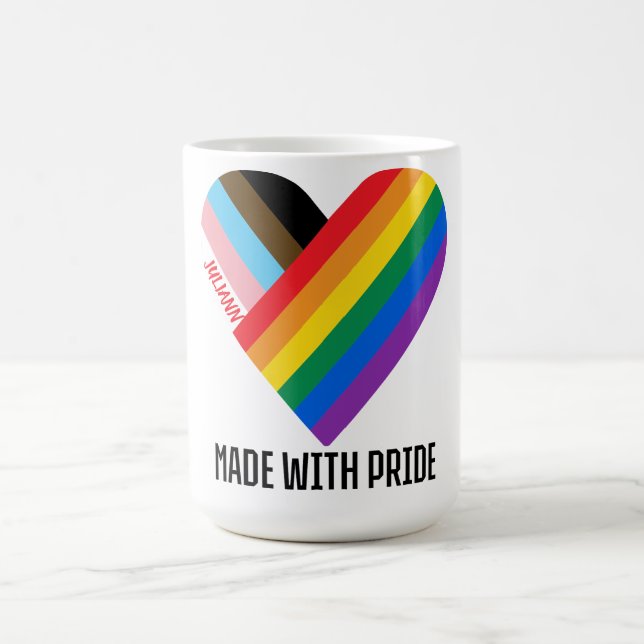 Mit Stolz gefertigt Regenbogen-Herz Custom Modern  Kaffeetasse (Mittel)